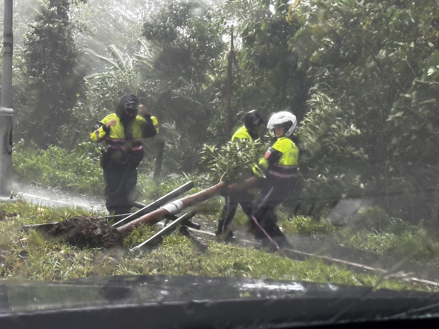 康芮颱風吹倒綠色隧道阻交通  初鹿警不畏風雨清除